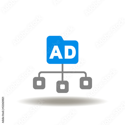 Vector illustration of flowcart of directory network. Icon of AD Active Directory. Symbol of active directories technology.
