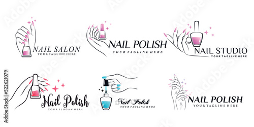Set of nail polish icon logo with creative element and modern concept Premium Vector part 1