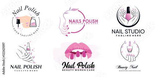 Set of nail polish icon logo with creative element and modern concept Premium Vector part 2