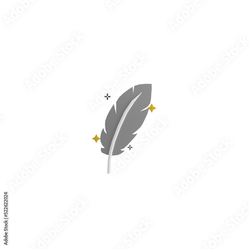 3d quill pen with sheet of paper