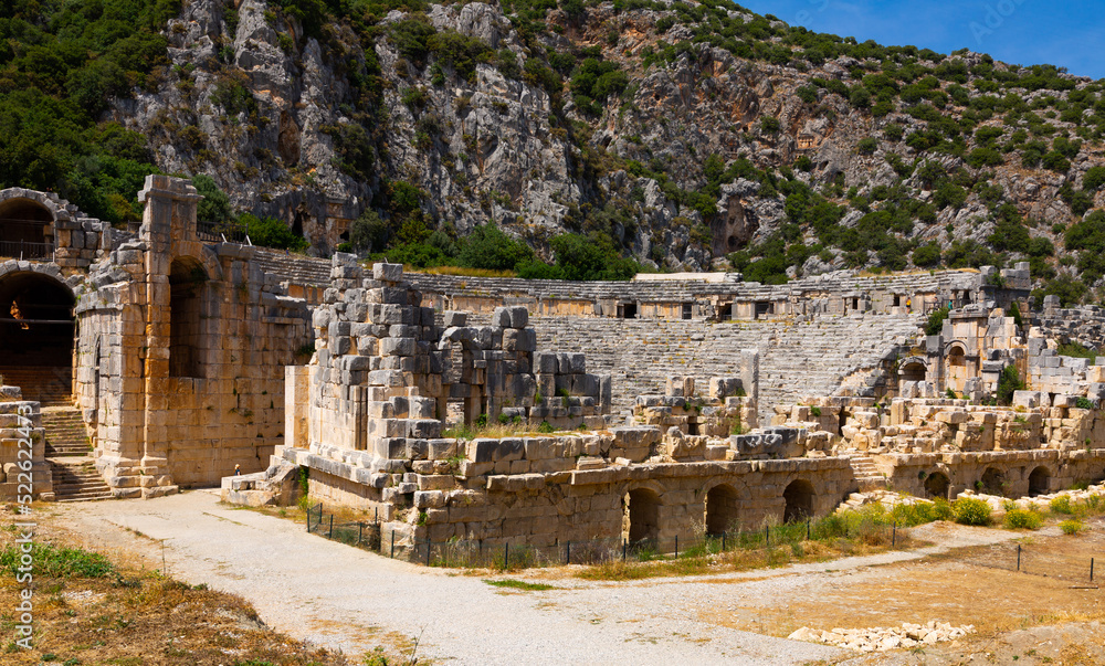 Remains of theatre in ancient city Myra, modern Demre, Antalya Province, Turkey.