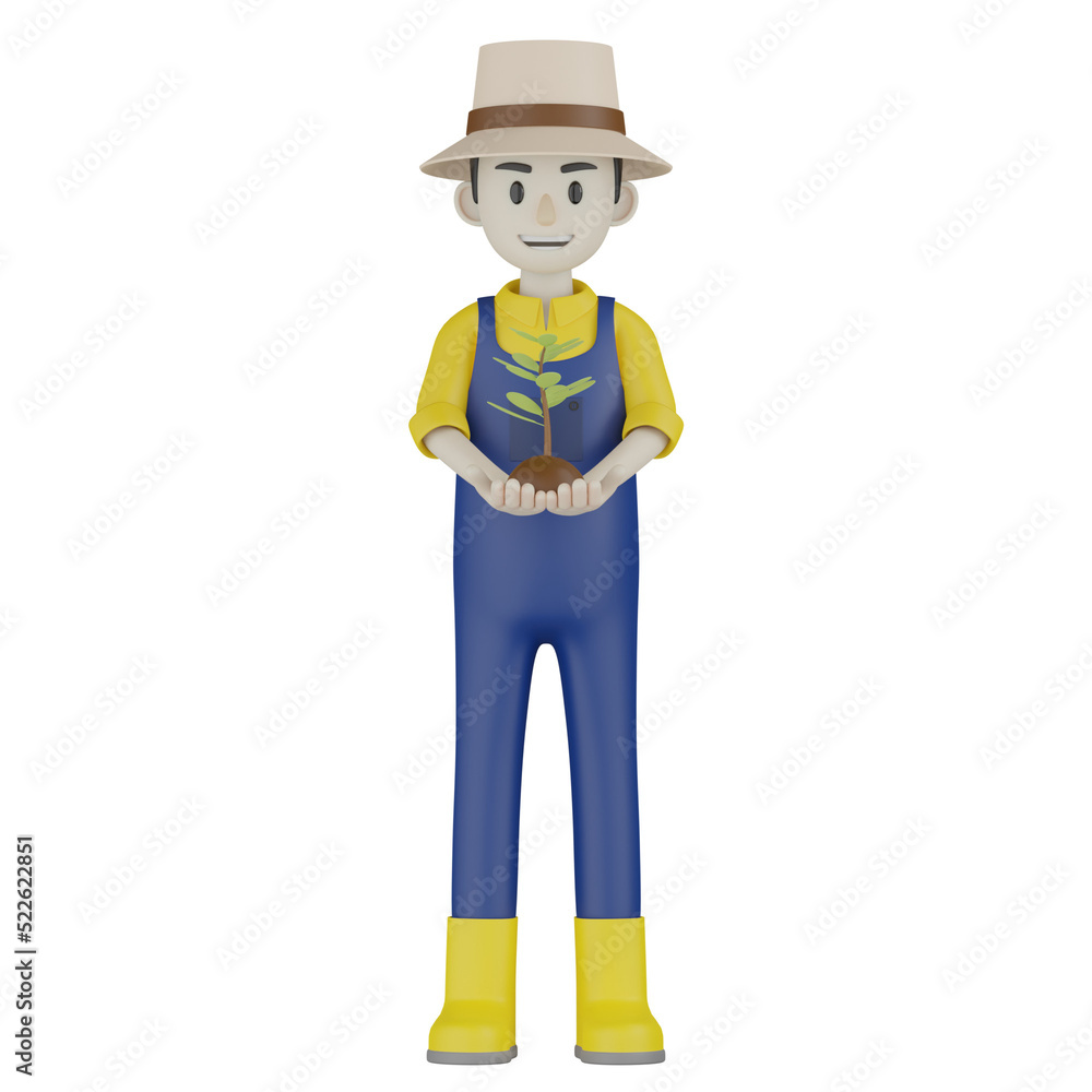 3d farmer with cleaner