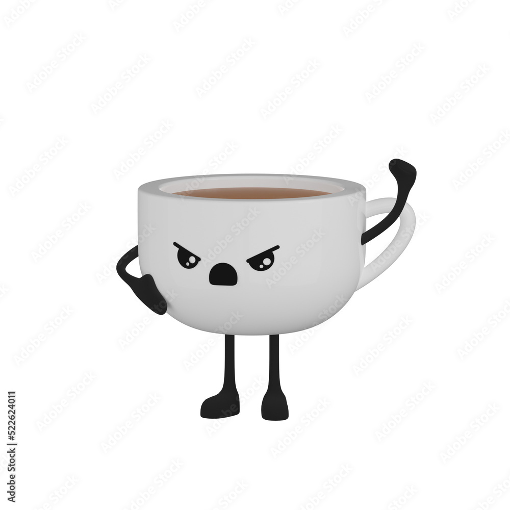 3d mug of coffee character with expression 3d mug of coffee character with expression