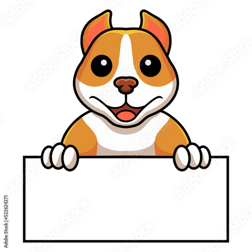Cute little pitbull cartoon holding blank sign