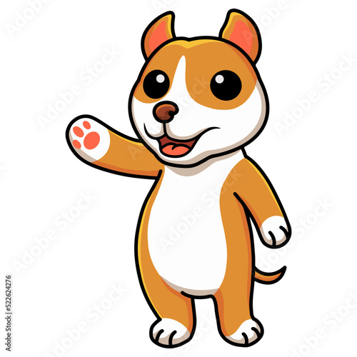 Cute little pitbull cartoon waving hand