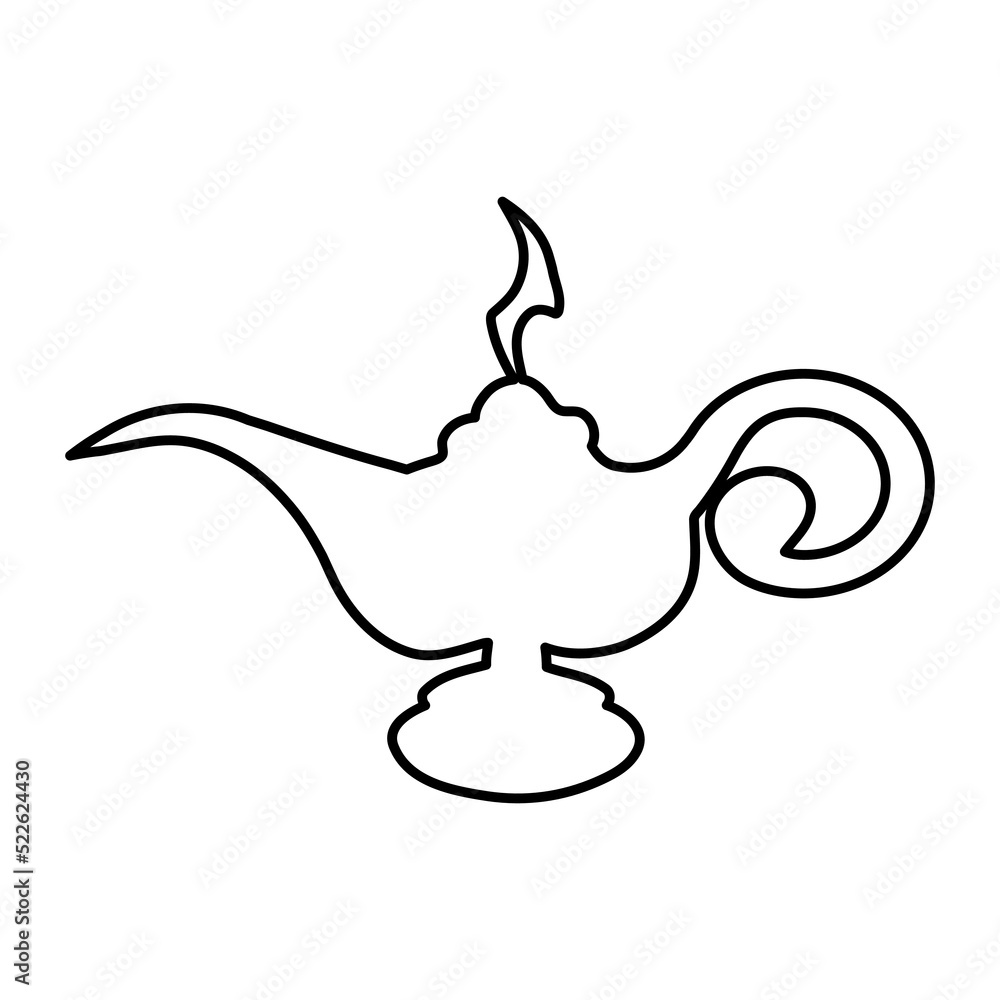 Cartoon genie lamp. Vector illustration isolated on white background