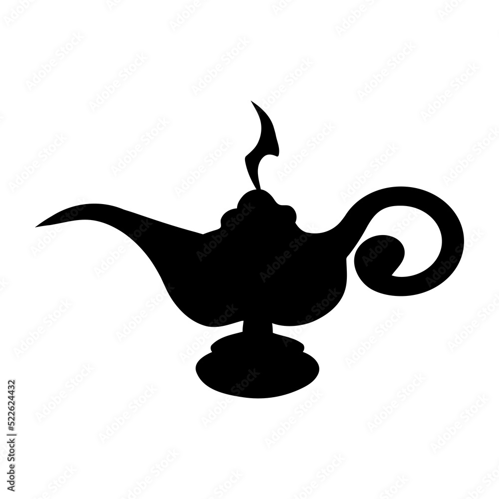 Cartoon genie lamp. Vector illustration isolated on white background ...