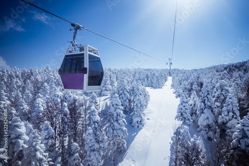Cable Car way to snowy uludag mountains in bursa turkey with beautiful view from the top