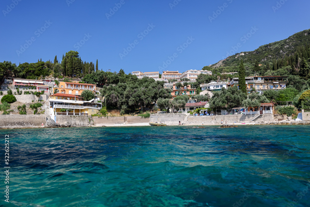 Fototapeta premium Rocky seasides and ocean views of the coastline of Corfu on a sunny day