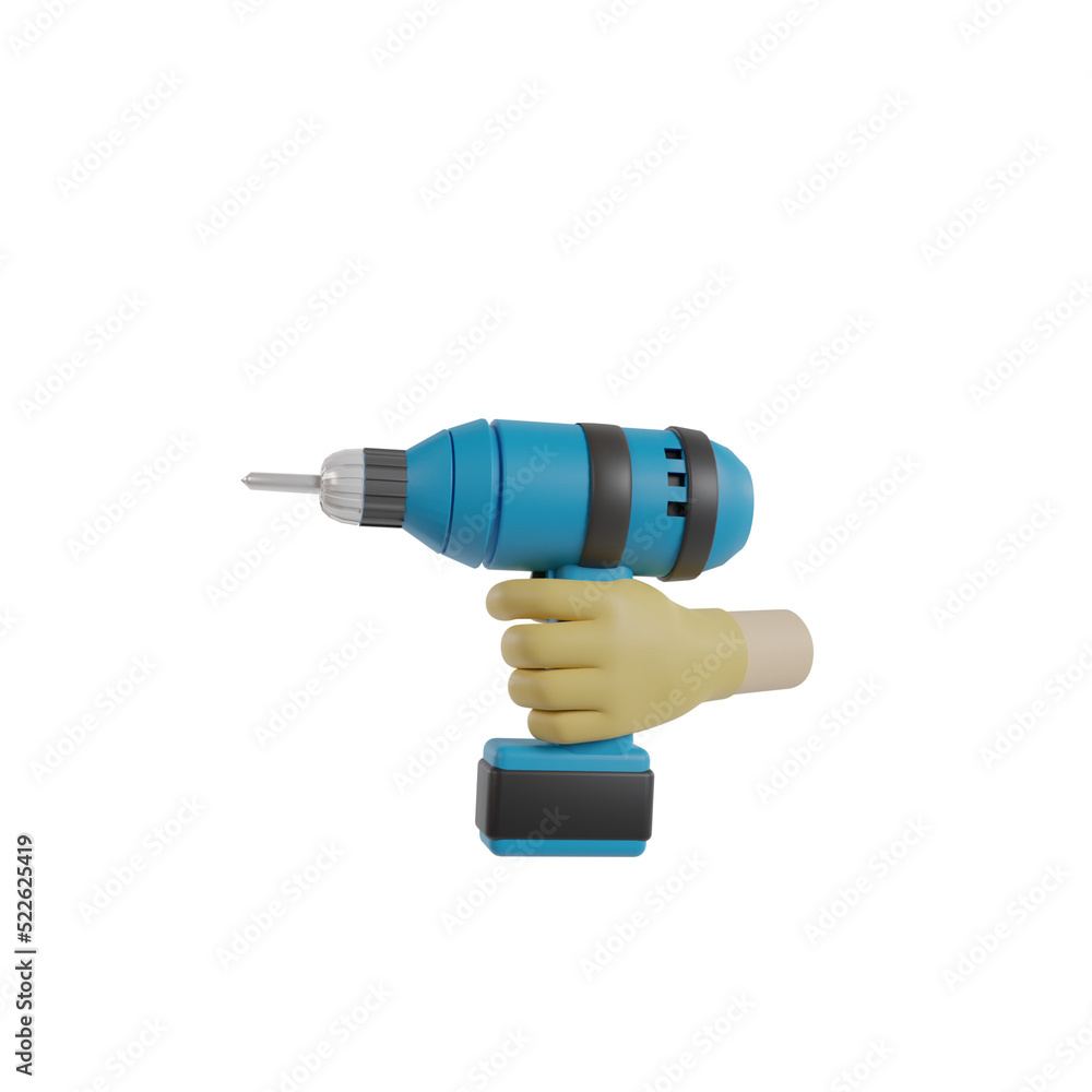 3d hand holding blue electric drill 3d hand holding blue electric drill