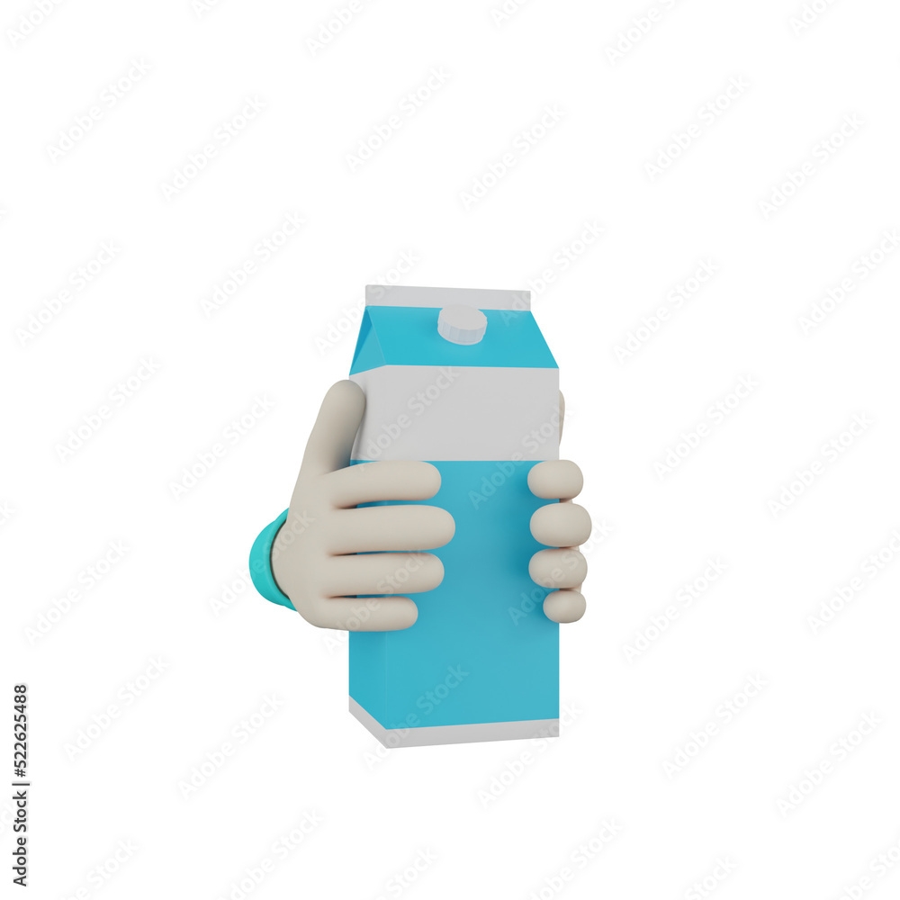 3d hand holding milk package 3d hand holding milk package