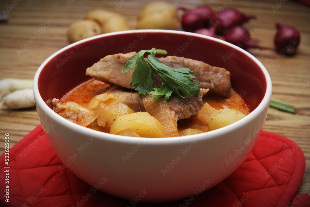 Hot traditional Thai beef massaman curry, thai cuisine Hot traditional Thai beef massaman curry, thai cuisine