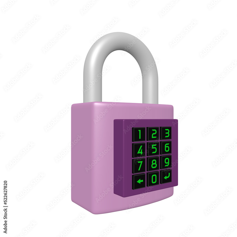 Digital padlock illustration 3D image isolated transparent background Digital padlock illustration 3D image isolated transparent background
