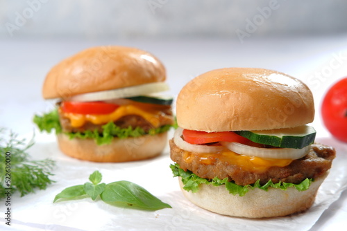 fresh tasty burger on white background