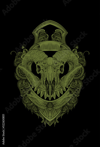 Goat skull with ornament and baby artwork illustration