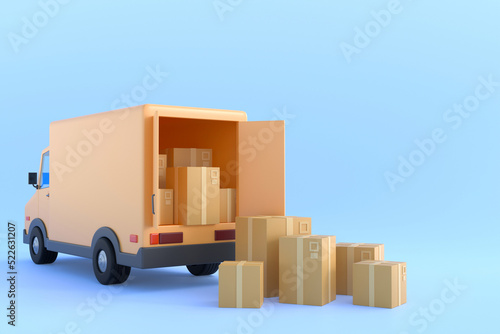E-commerce concept, Delivery service on mobile application, Transportation delivery by truck, 3d illustration © EZPS