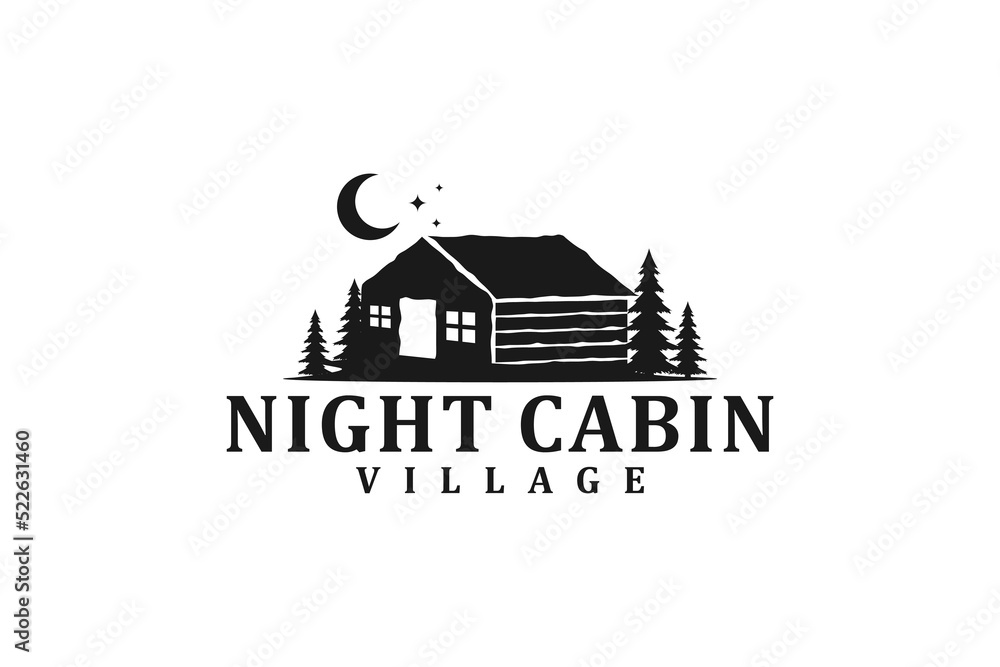 Vintage cabin logo vector lodge house illustration design night outdoor roof house residence real estate