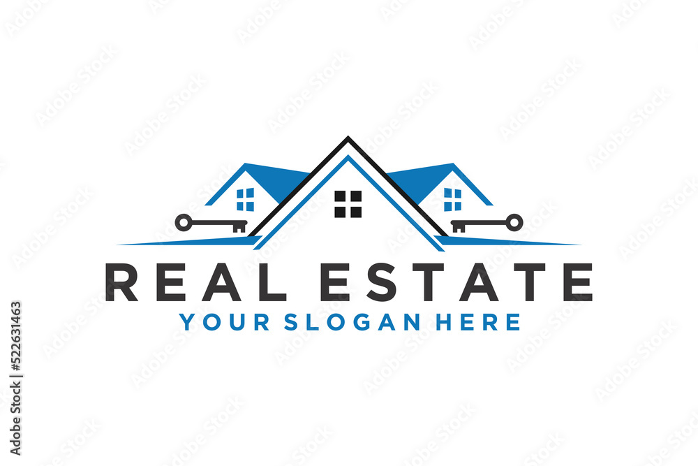 Real estate house logo design family home roof window key door icon element property business