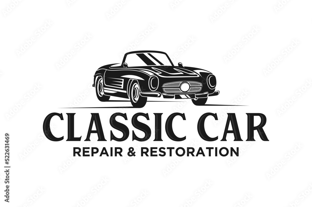 Classic car convertibles logo design automotive old workshop icon symbol black silhouette
