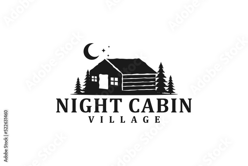 Vintage cabin logo vector lodge house illustration design night outdoor roof house residence real estate