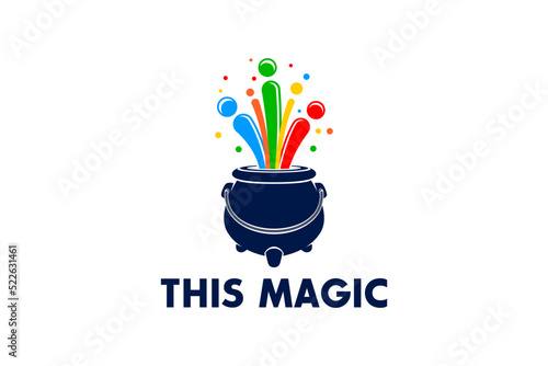 Clay jug magic  with explosion magic color  logo design illustration icon earthenware symbol juggle festival