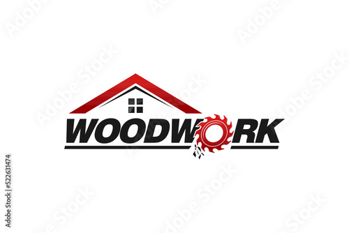 Wood work carpentry logo design circular saw home roof house illustration carpenter lumberjack sawmill icon symbol