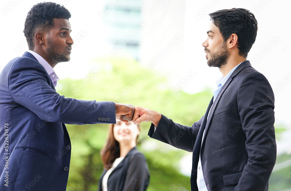 business teamwork partnership meeting outdoors,young multiracial dealing mission business and fist bump together business teamwork partnership meeting outdoors,young multiracial dealing mission business and fist bump together