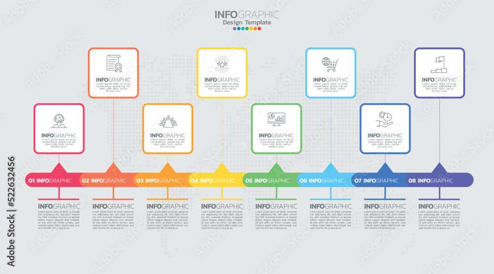 Timeline infographic vector with 8 steps can be used for workflow, layout, diagram, annual report, web design. Timeline infographic vector with 8 steps can be used for workflow, layout, diagram, annual report, web design.