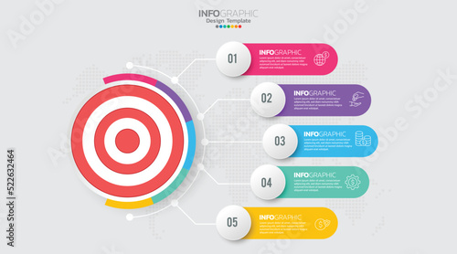 Target with six steps to your goal infographic template for web, business, presentations.
