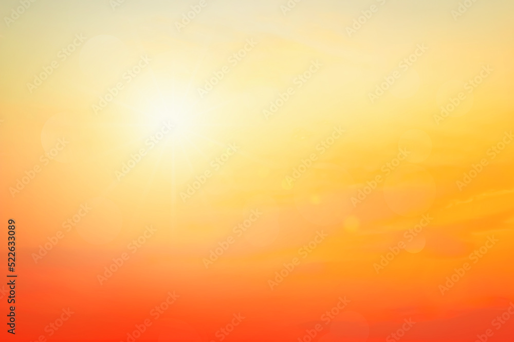 Abstract blurred sunlight beach colorful blurred background with retro effect autumn sunset sky have blue bright, white and color orange calm.