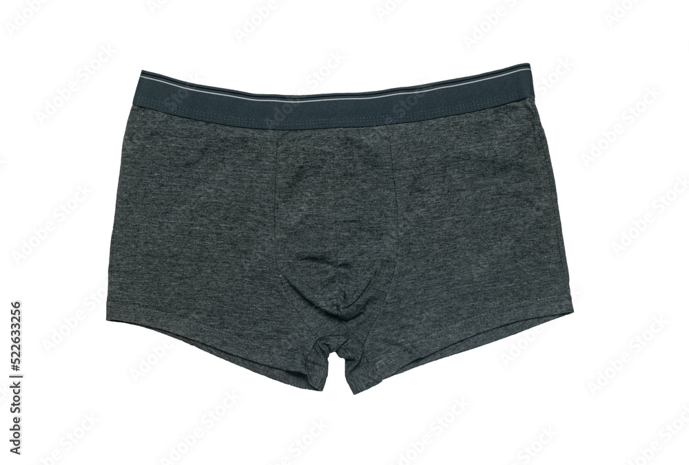 Dark gray men's underpants isolated on a white background. Minimal concept of men's underwear. - obrazy, fototapety, plakaty 