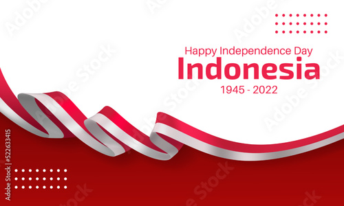 Happy Indonesia Independence Day. banner template with red and white flag ribbon decoration on white background