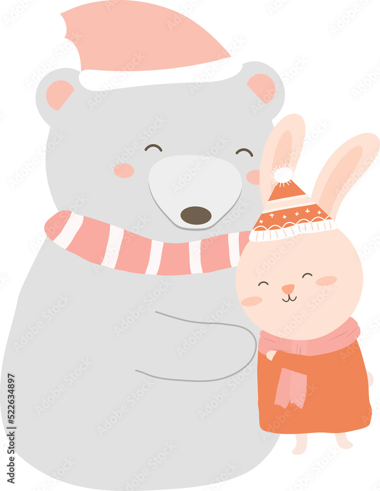 Bear Hugging Rabbit Illustration