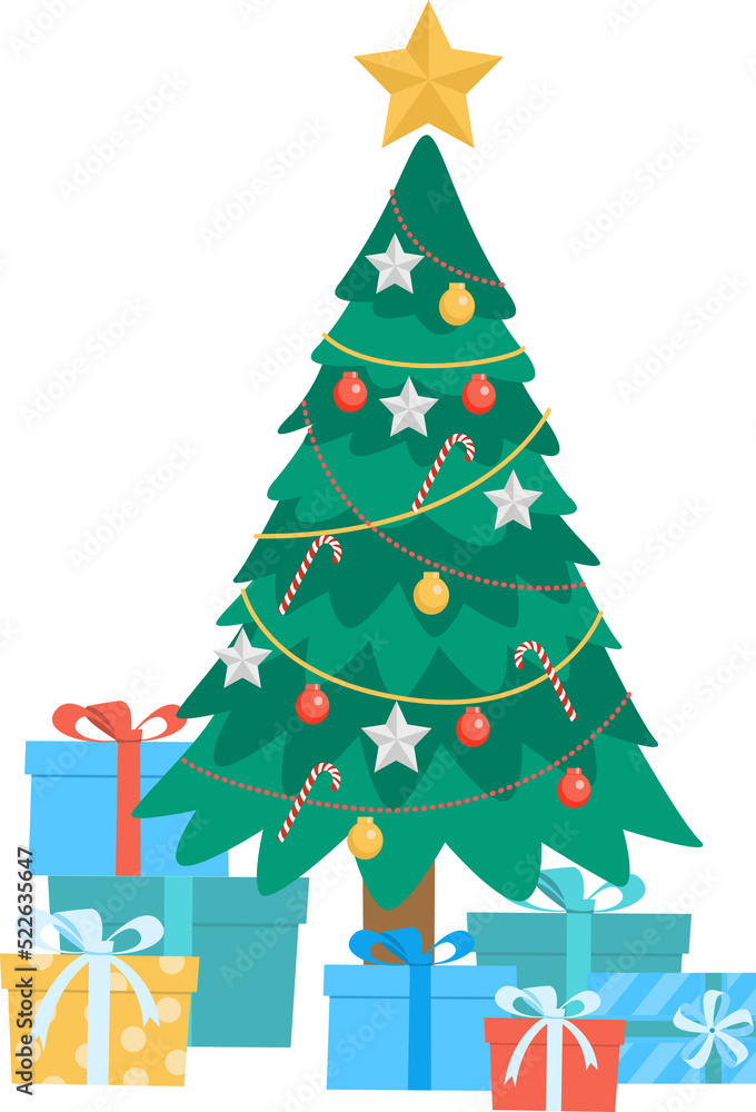 Fototapeta premium Christmas Tree with Gift Boxes Illustration