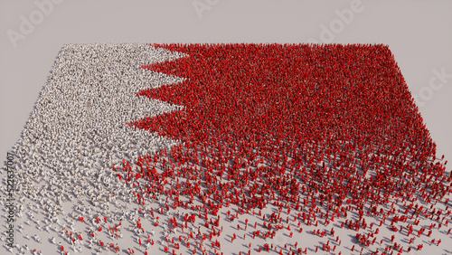 Bahraini Flag formed from a Crowd of People. Banner of Bahrain on White. photo