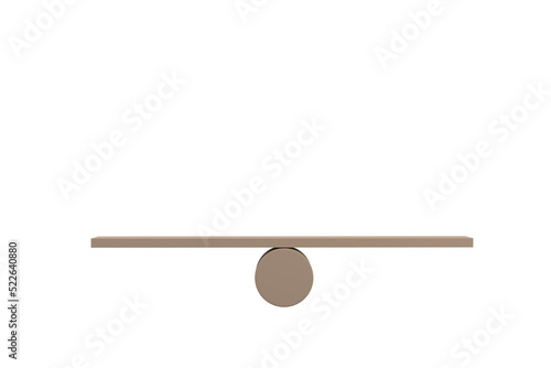 3D. Balance concept, board on wooden top hat like balance isolated on white background.