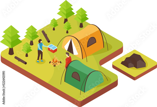 Camping travel outdoor active isometric