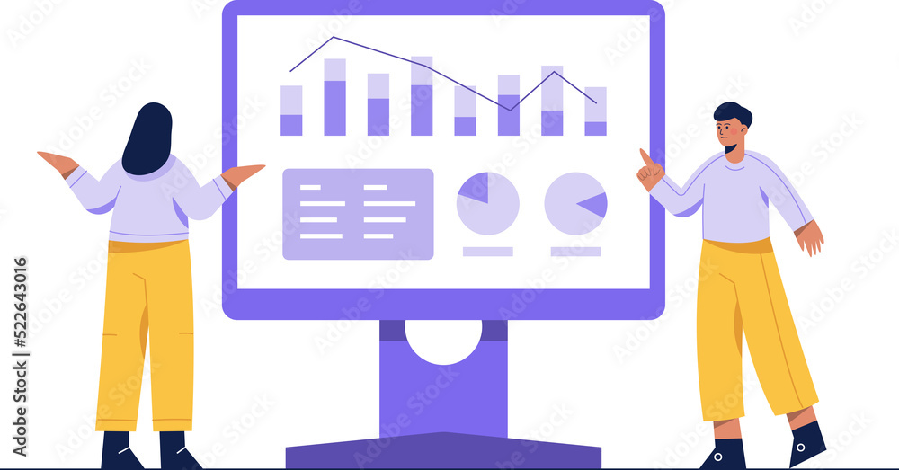 Man and woman report about the growth of the company Man and woman report about the growth of the company