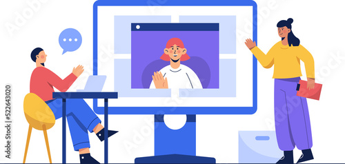 Tableau sur toile Office worker meeting online with teleconference