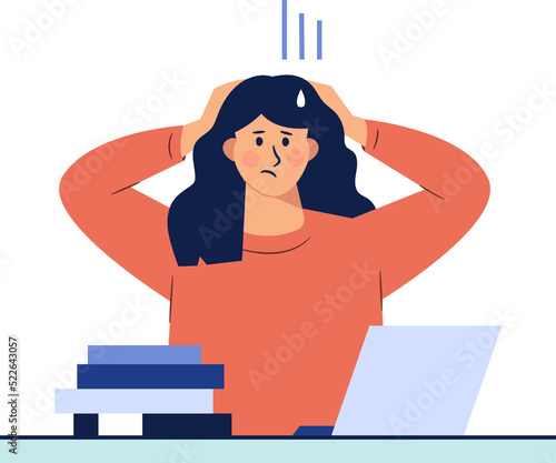 Business woman is holding her hair under stress during work