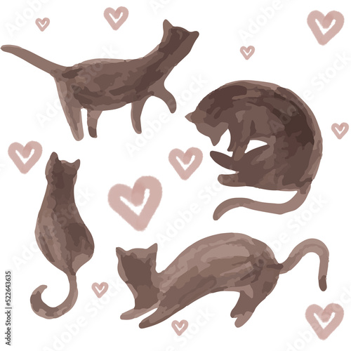 Watercolor cats in different poses.