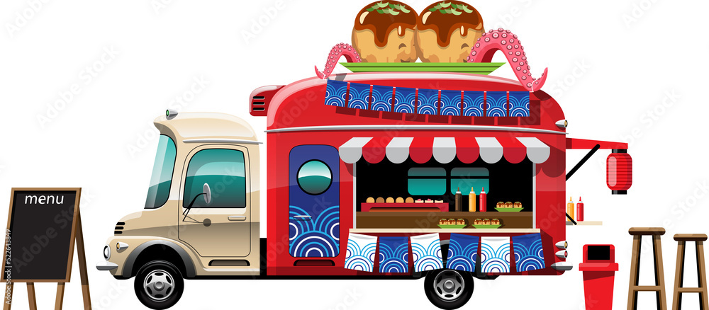 Cartoon food truck vehicle - Takoyaki store Cartoon food truck vehicle - Takoyaki store
