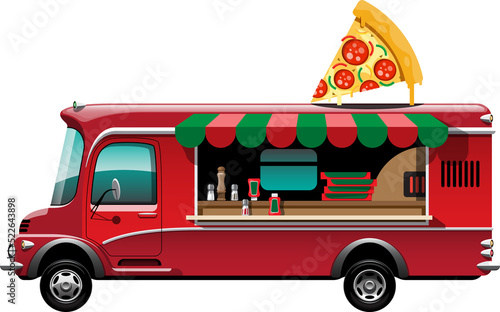 Cartoon food truck vehicle - Pizza store