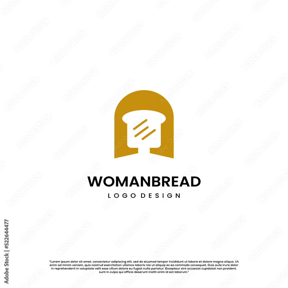 woman bread logo design on isolated background, woman head combine with slice bread logo concept woman bread logo design on isolated background, woman head combine with slice bread logo concept