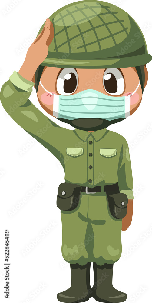 Army soldier man in uniform wears medical mask Army soldier man in uniform wears medical mask