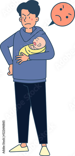 Angry father carrying baby