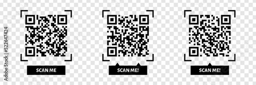 Scan me QR code design. QR code for payment, text transfer with scan me button. Vector illustration isolated in white background