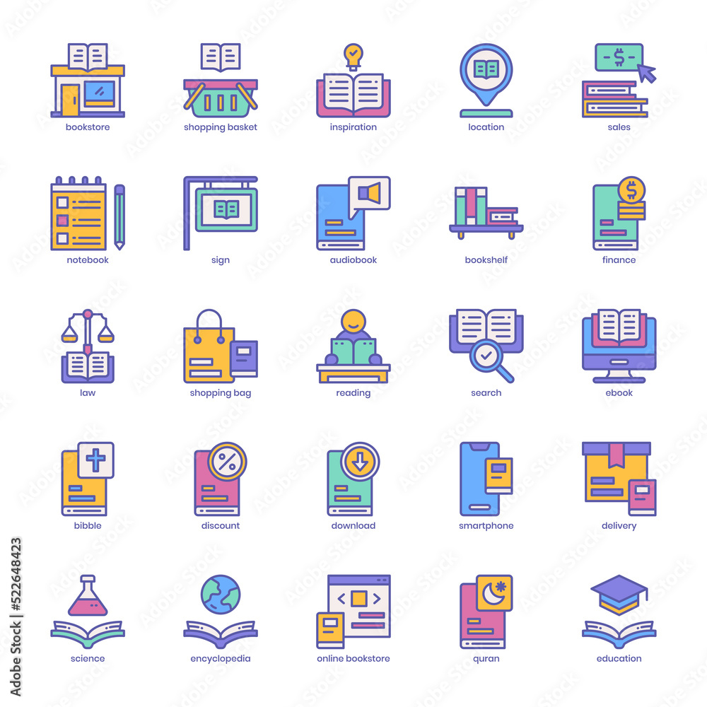 Book Store icon pack for your website design, logo, app, UI. Book Store icon filled colror design. Vector graphics illustration and editable stroke.