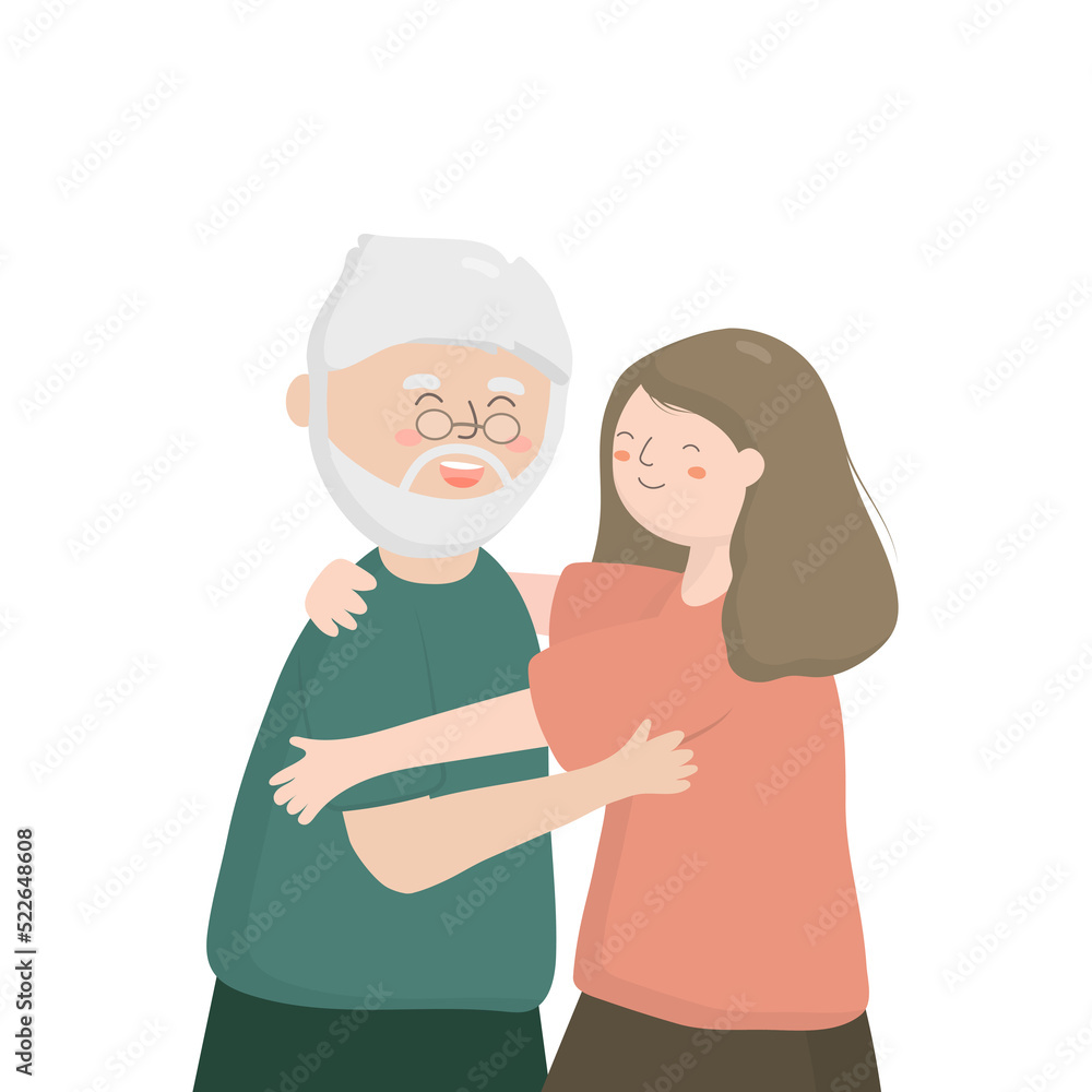 Daughter took care of the elderly father Daughter took care of the elderly father