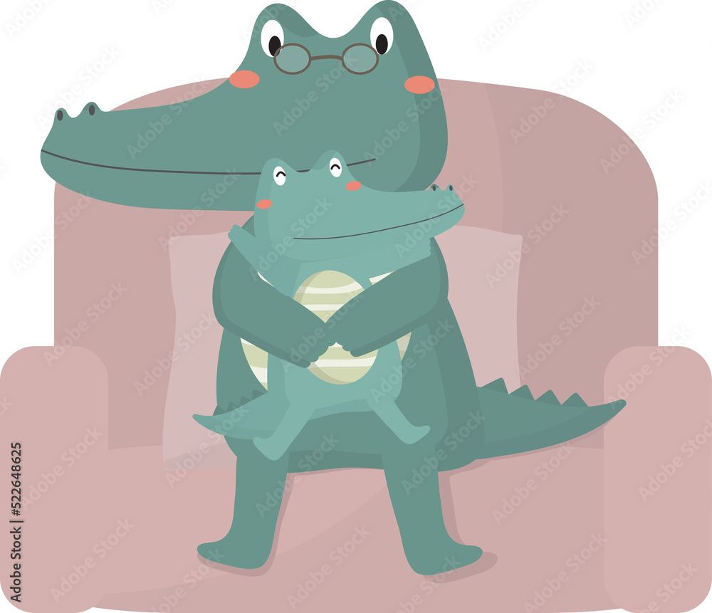 Obraz premium Crocodile dad with his baby